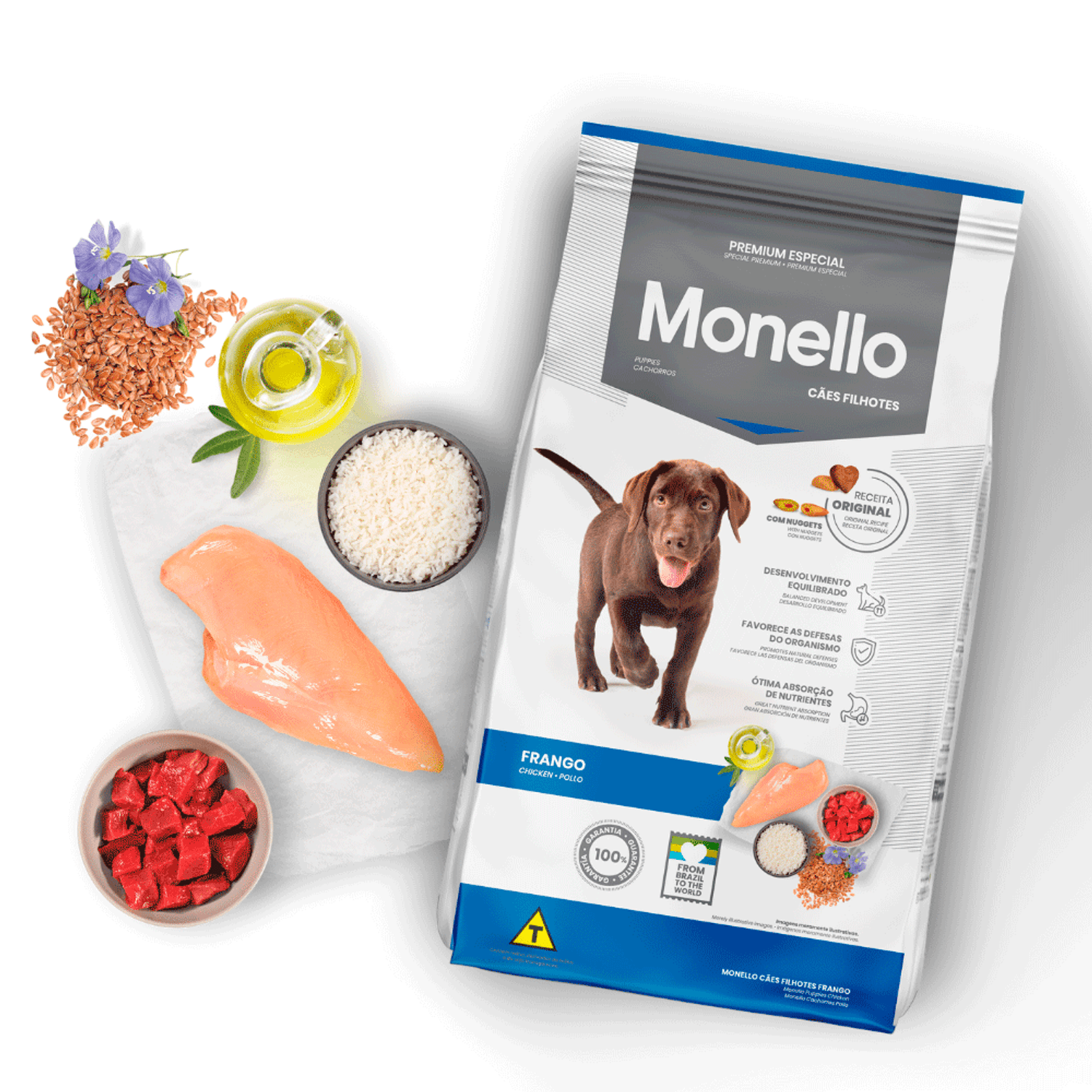 ingredientes da Ração Monello Cães Filhotes Frango