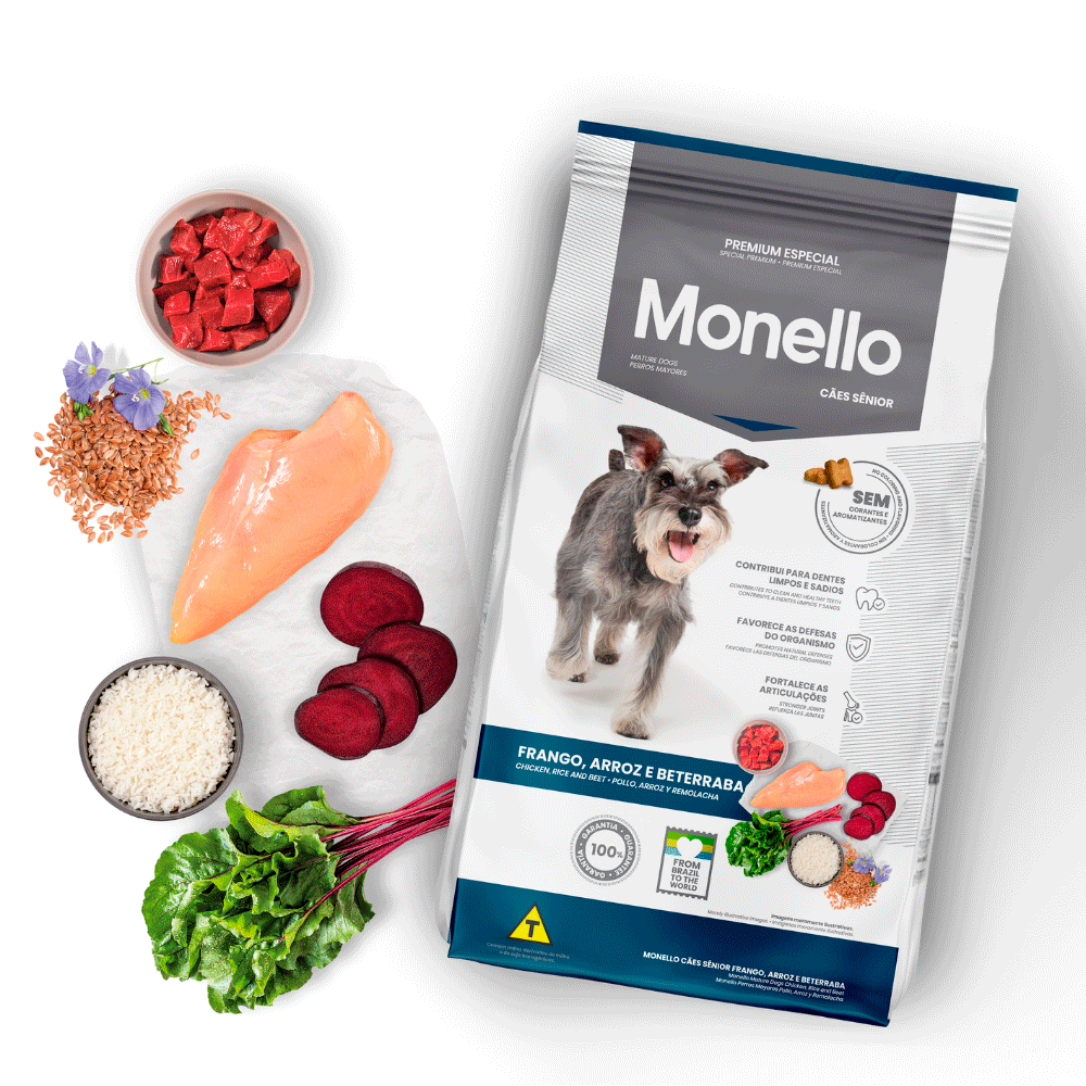 Ração Monello Cães Senior Frango, Arroz e Beterraba