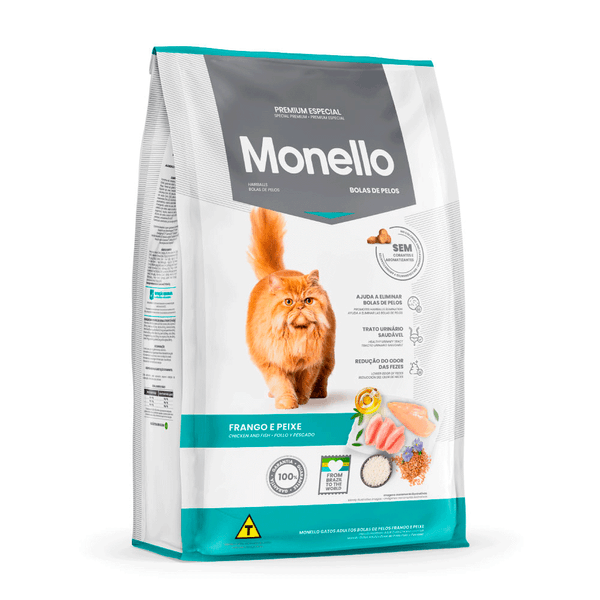 Ração Monello Gatos Adultos Bola de Pelo Frango e Peixe 10,1 kg