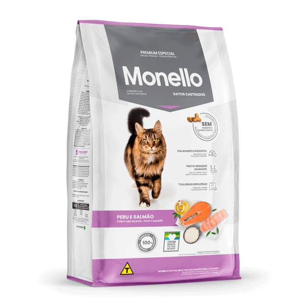 Ração Monello Gatos Adultos Castrados Peru e Salmão 10,1 kg