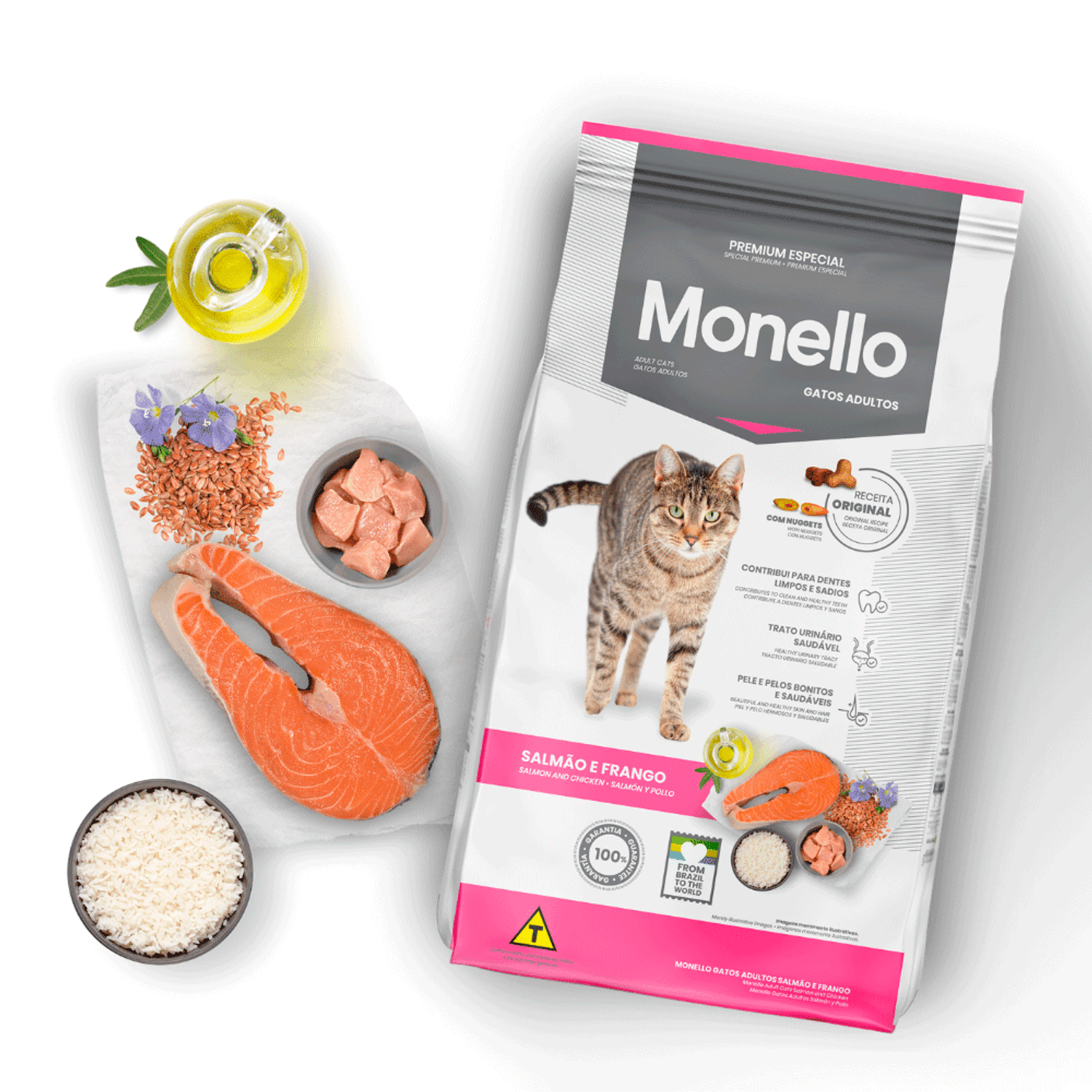 Ingredientes da Ração Monello Gatos Adultos Salmão e Frango