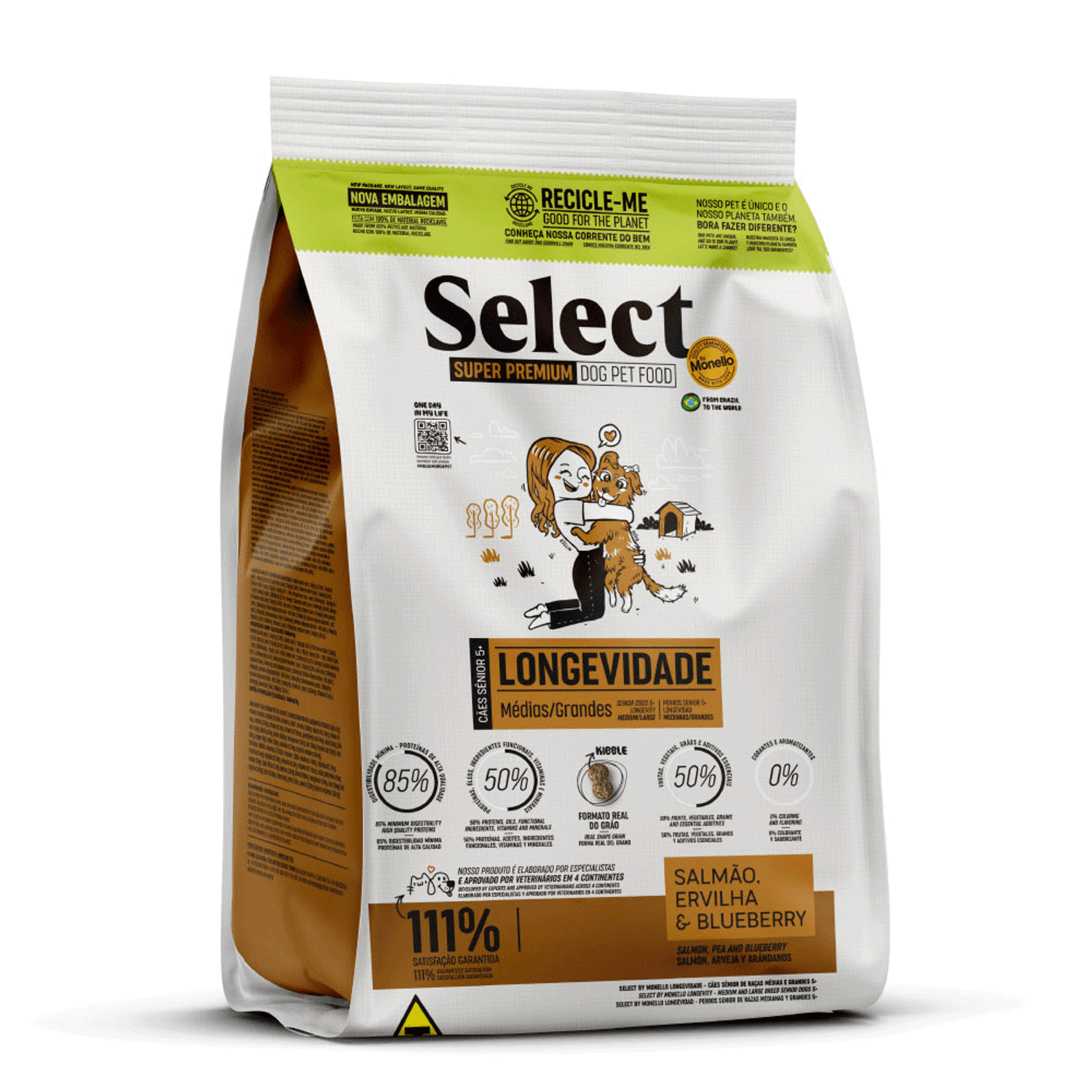 Ração Monello Select Cães Senior 5+ Raças Médias e Grandes Longevidade