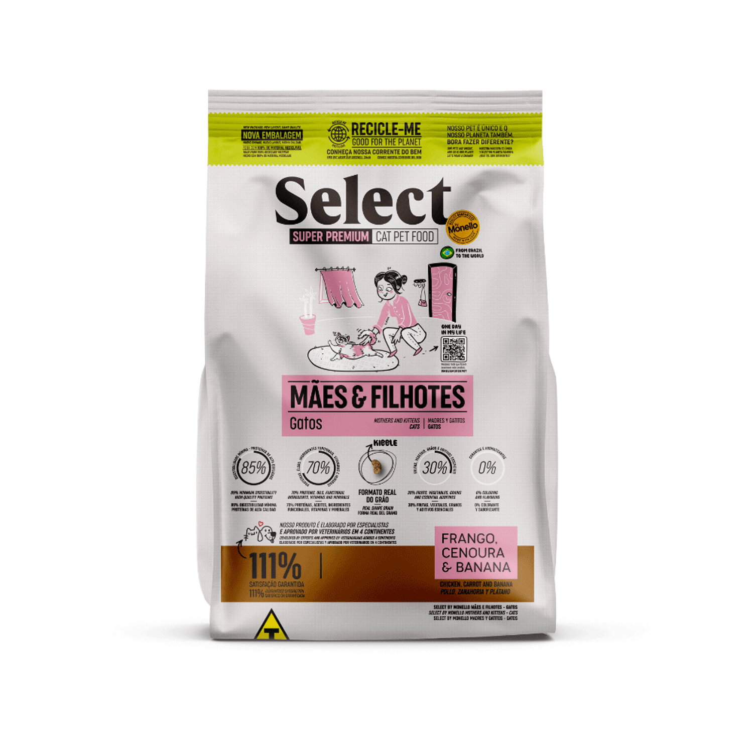 Frente da Ração Monello Select Gatos Mães e Filhotes