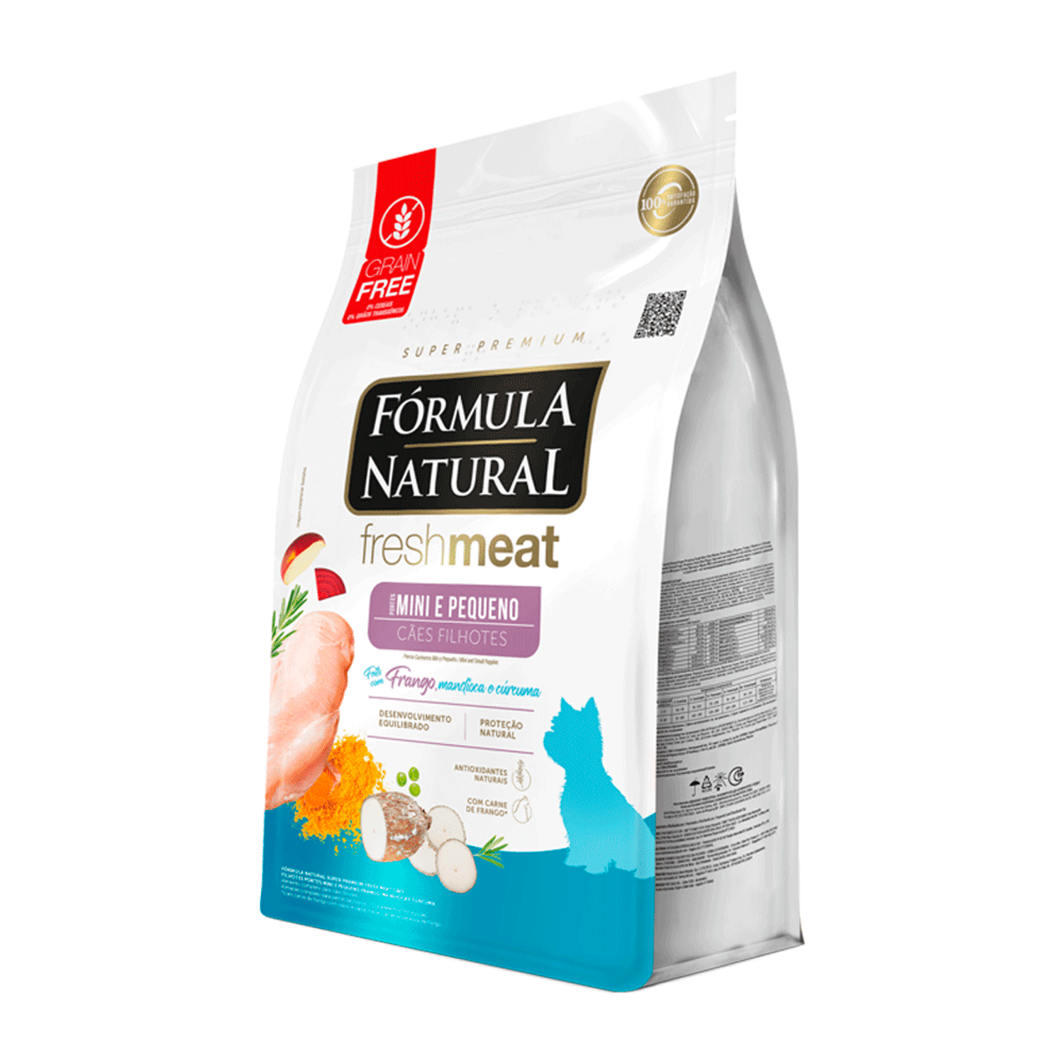 Lateral-da-Racao-Formula-Natural-Fresh-Meat-Caes-Filhotes-Portes-Mini-e-Pequeno-Frango