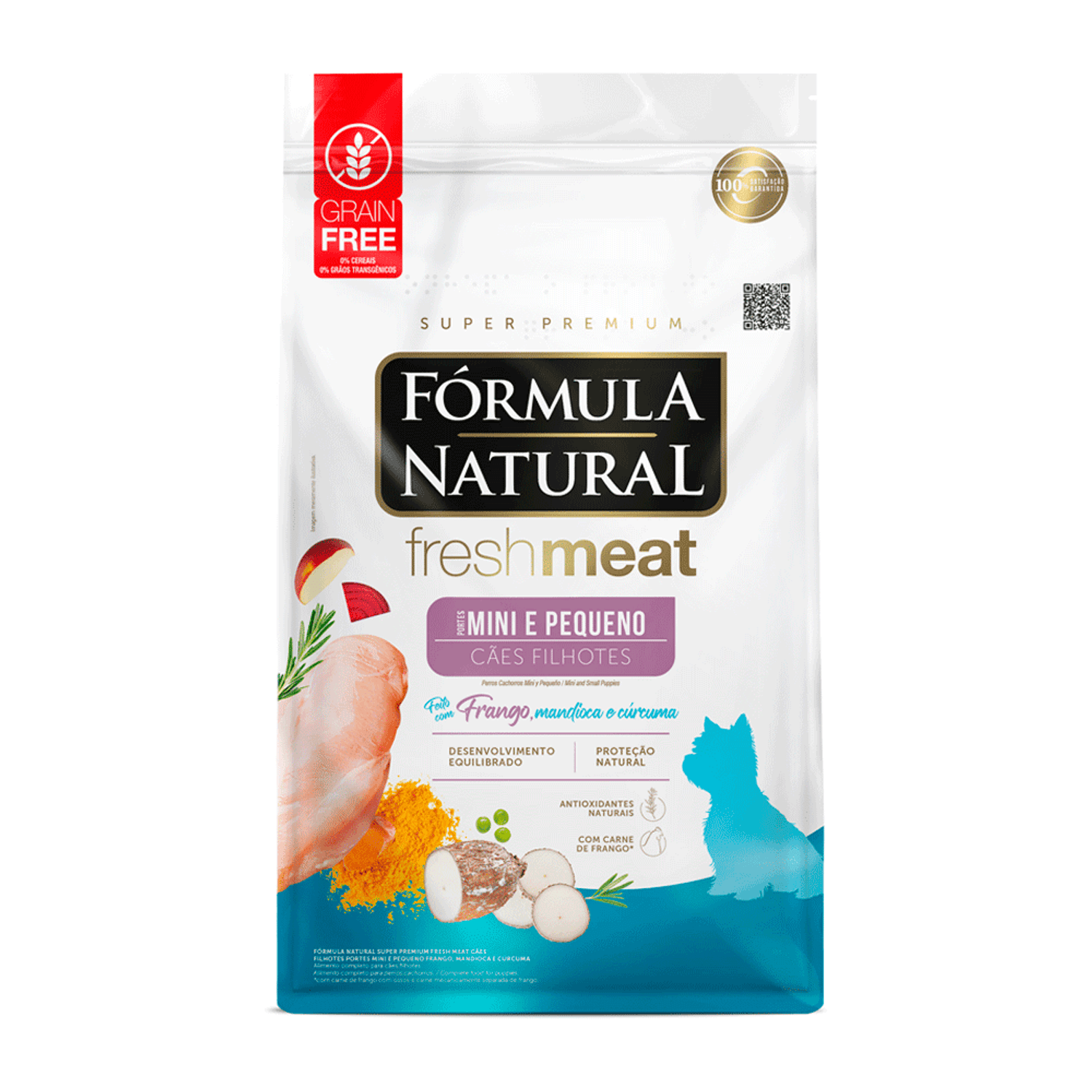 Frente-da-Racao-Formula-Natural-Fresh-Meat-Caes-Filhotes-Portes-Mini-e-Pequeno-Frango