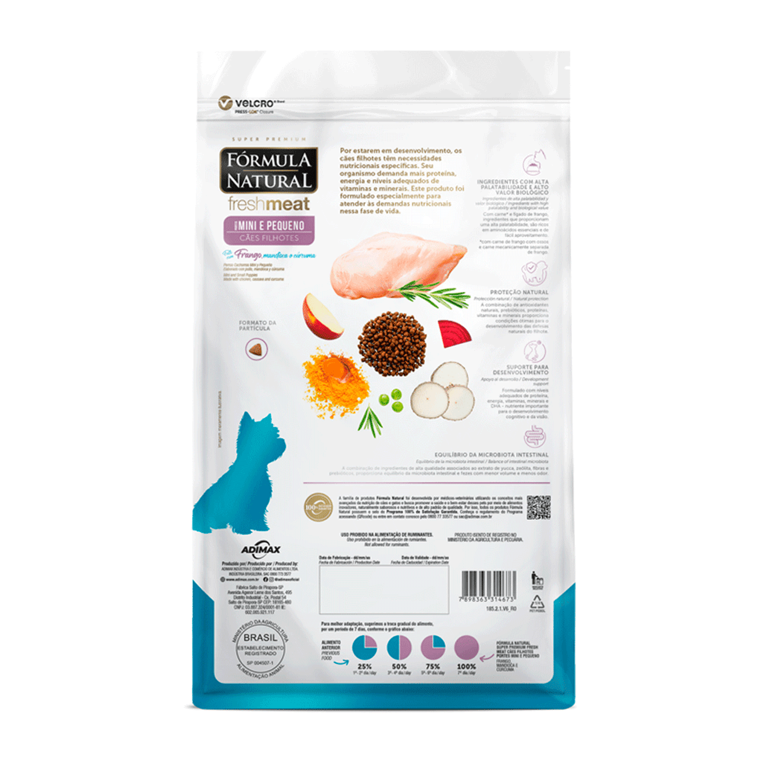 Verso-da-Racao-Formula-Natural-Fresh-Meat-Caes-Filhotes-Portes-Mini-e-Pequeno-Frango