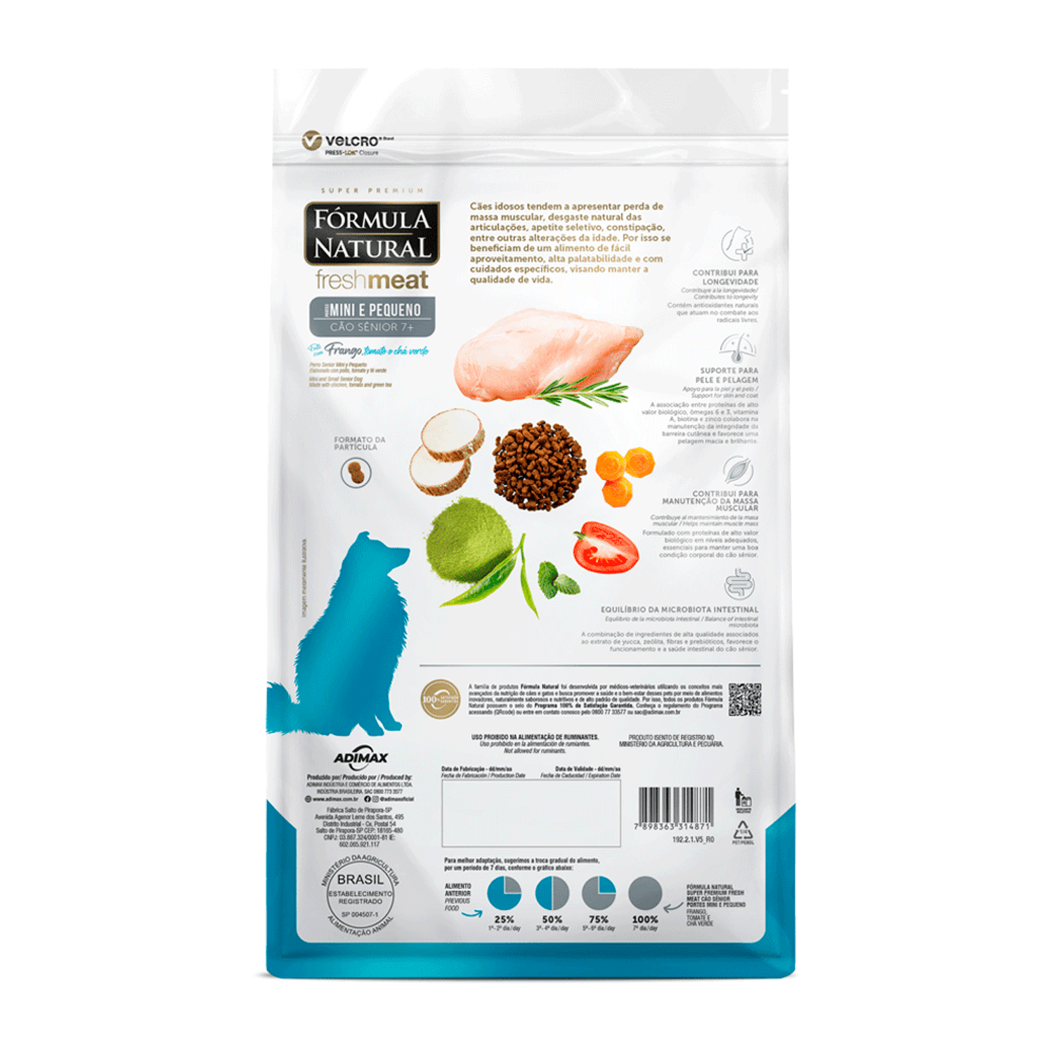 Verso-da-Racao-Formula-Natural-Fresh-Meat-Caes-Senior-Mini-e-Pequeno-Frango