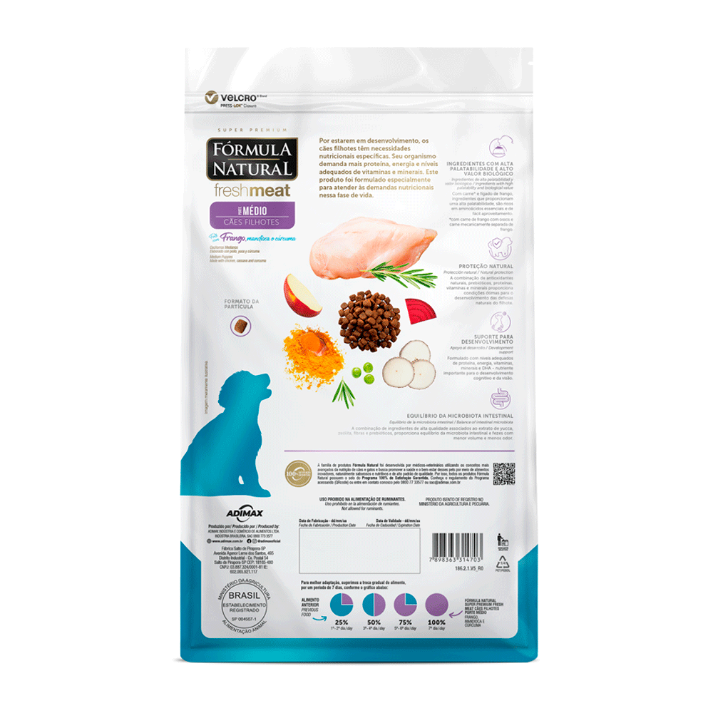 Ração Fórmula Natural Fresh Meat Cães Filhote Médio Frango