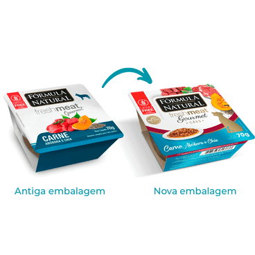 Troca de Embalagem da Ração Úmida Fórmula Natural Fresh Meat Gourmet Cães Adultos Carne, Abóbora e Chia