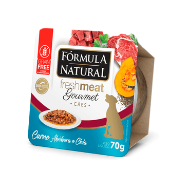 Lateral Direita da Ração Úmida Fórmula Natural Fresh Meat Gourmet Cães Adultos Carne, Abóbora e Chia