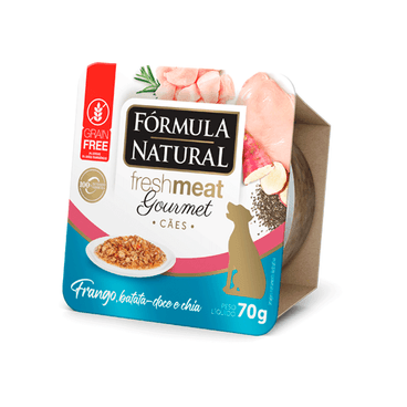 Lateral Direita da Ração Úmida Fórmula Natural Fresh Meat Gourmet Cães Adultos Frango, Batata Doce e Chia