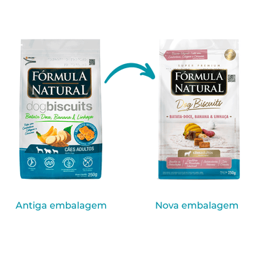 Troca de Embalagem do Petisco Fórmula Natural Dog Biscuits Batata Doce Cães Adultos