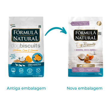 Troca de Embalagem do Petisco Fórmula Natural Dog Biscuits Abóbora Cães Adultos