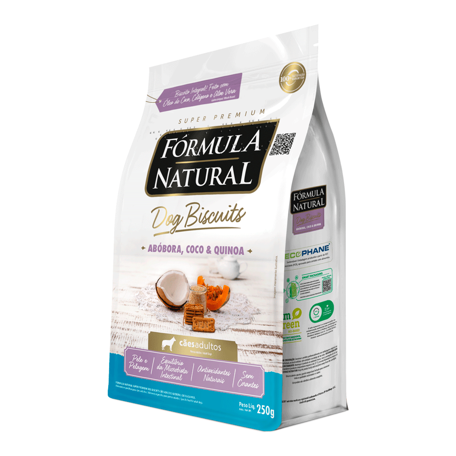Lateral do Petisco Fórmula Natural Dog Biscuits Abóbora Cães Adultos