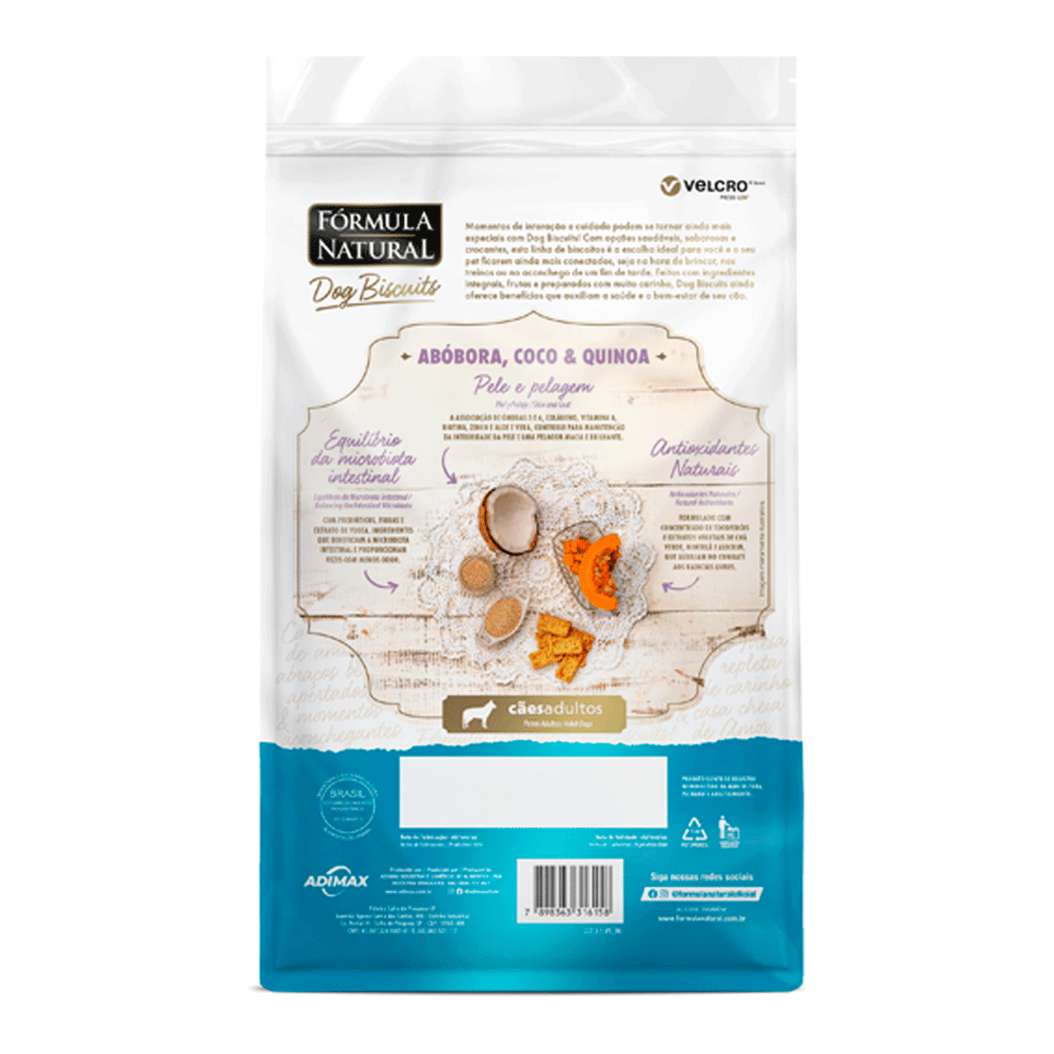 Verso do Petisco Fórmula Natural Dog Biscuits Abóbora Cães Adultos