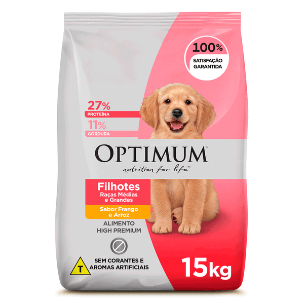 Ração Optimum para Cães Filhotes Raças Médias e Grandes Frango e Arroz 15 kg