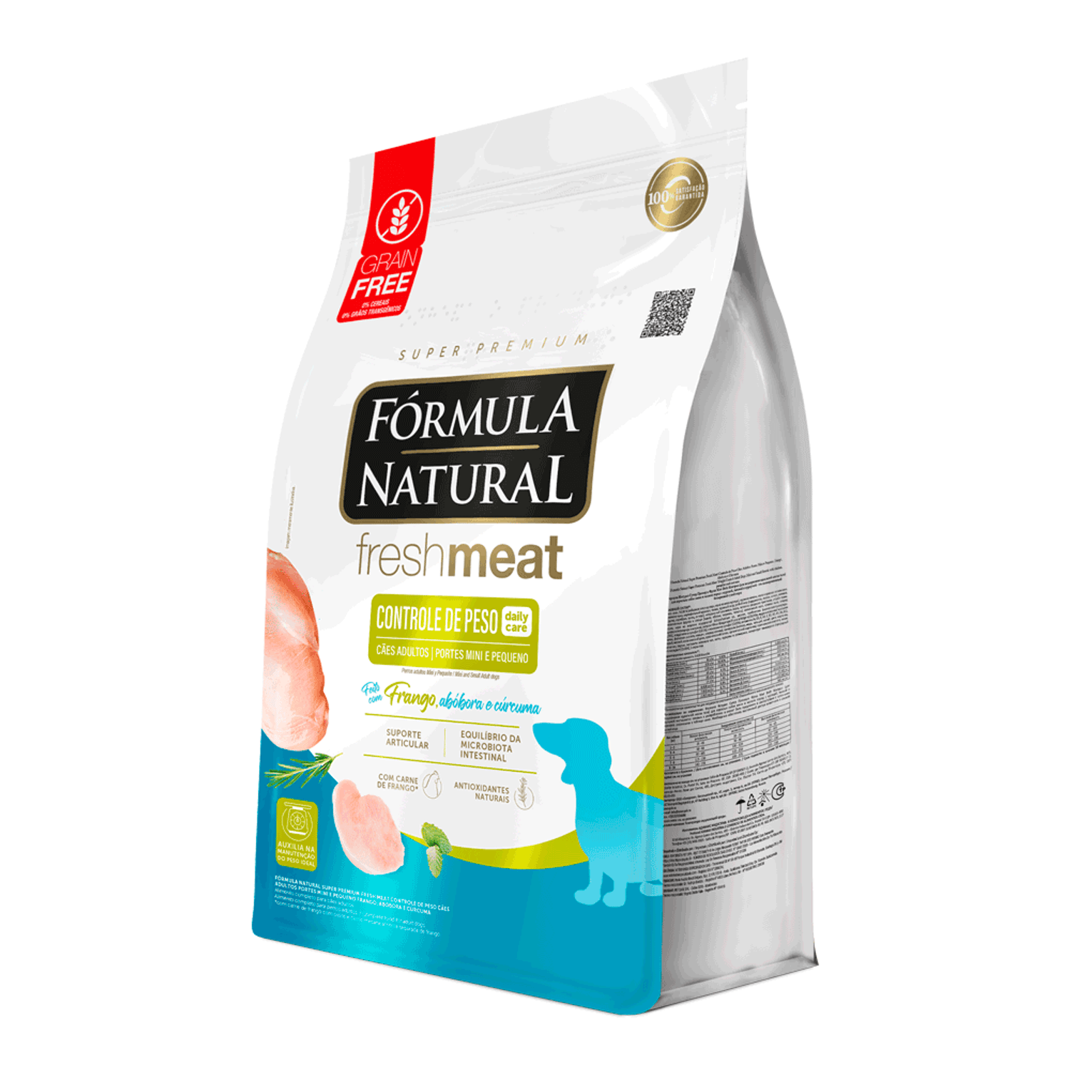 Lateral-da-Racao-Formula-Natural-Fresh-Meat-Controle-de-Peso-Caes-Mini-e-Pequeno-Frango