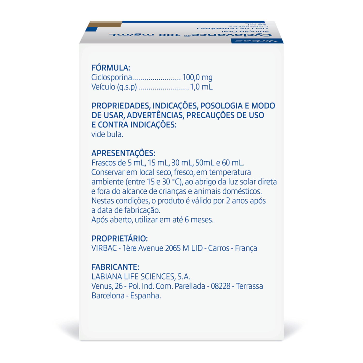 Verso-do-Cyclavance-100mg-para-Caes-Virbac-50-ml