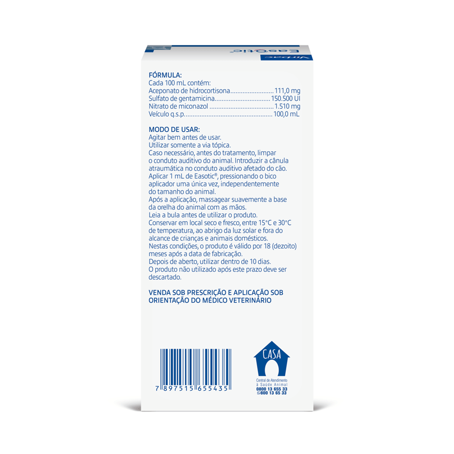 Verso do EasOtic para Cães 10 ml