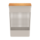 Cesto de Roupa Grid com Tampa de Bambu Bege Ou