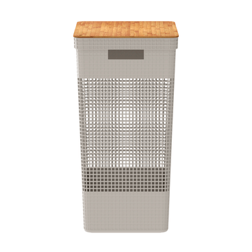 Lateral-do-Cesto-de-Roupa-Grid-com-Tampa-de-Bambu-Bege-Ou