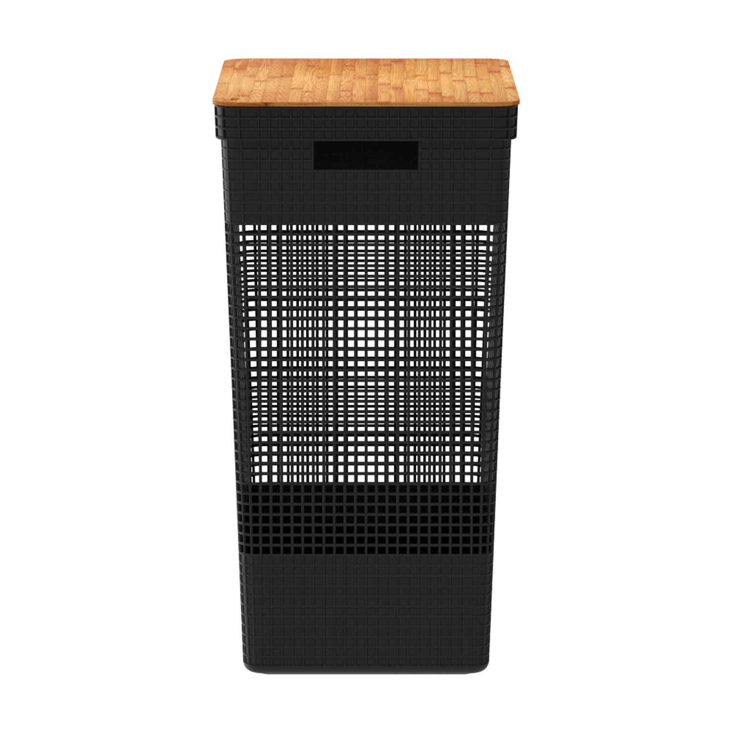 Lateral-do-Cesto-de-Roupa-Grid-com-Tampa-de-Bambu-Preto-Ou