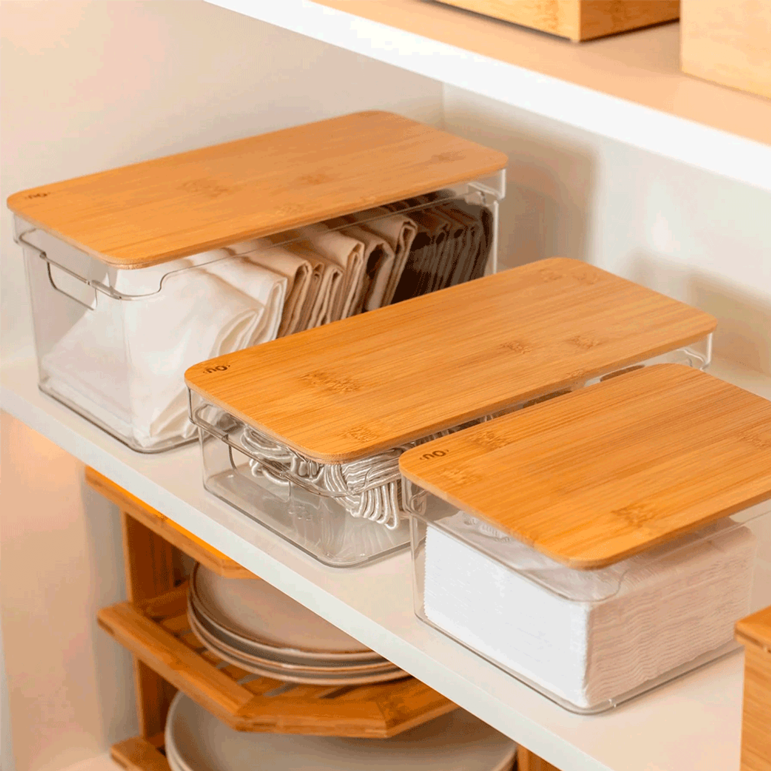 Usando o Organizador Clear com Tampa de Bambu Transparente Ou