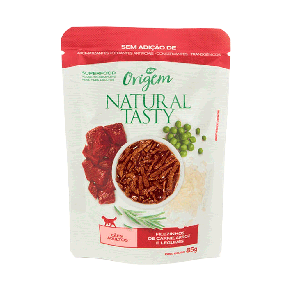 Ração Úmida Origem Natural Tasty Cães Adultos Carne, Arroz e Legumes