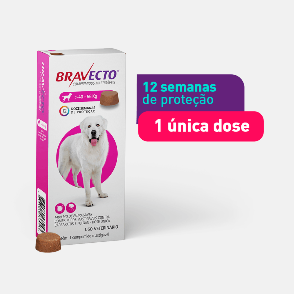 Antipulgas e Carrapatos Bravecto 40 a 56 kg Cães 1400mg