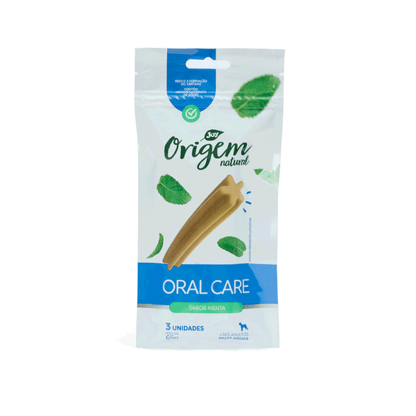 Petisco Stick Oral Care Menta Cães Raças Médias Origem Natural 3 unidades