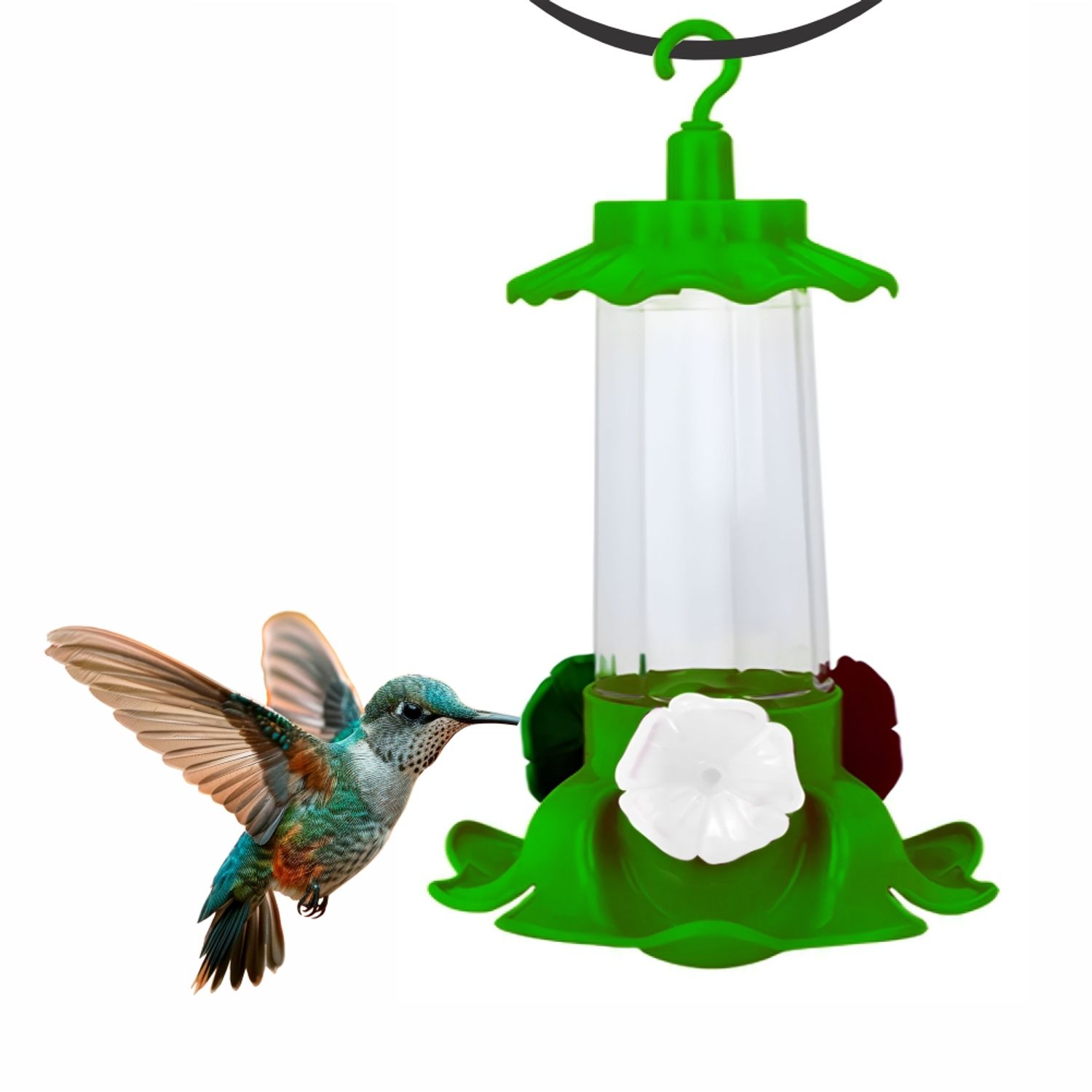 Bebedouro Beija-Flor Premium Verde com pássaro bebendo