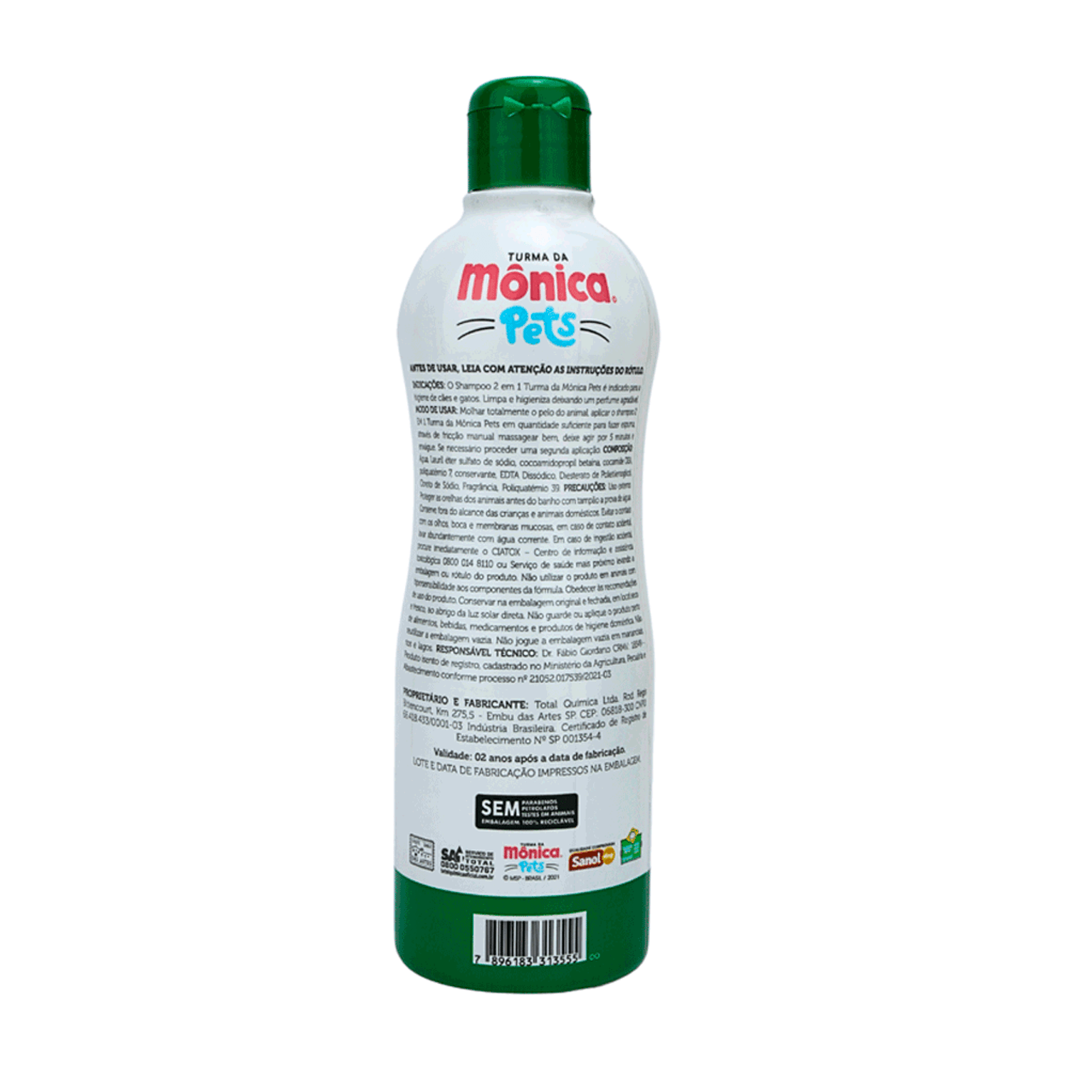 Verso do Shampoo e Condicionador Turma da Mônica Pets