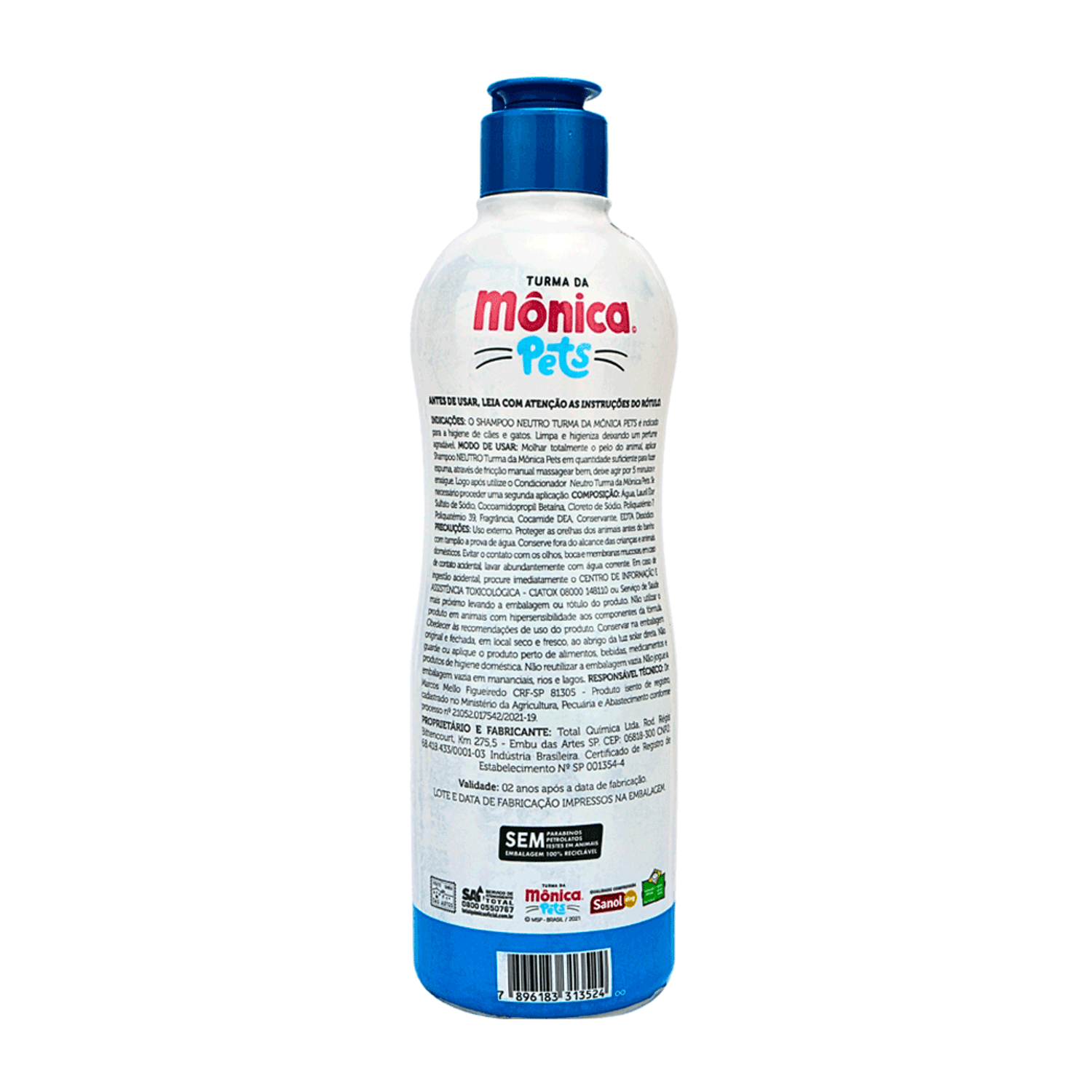 Verso do Shampoo Neutro Hidratante Turma da Mônica Pets