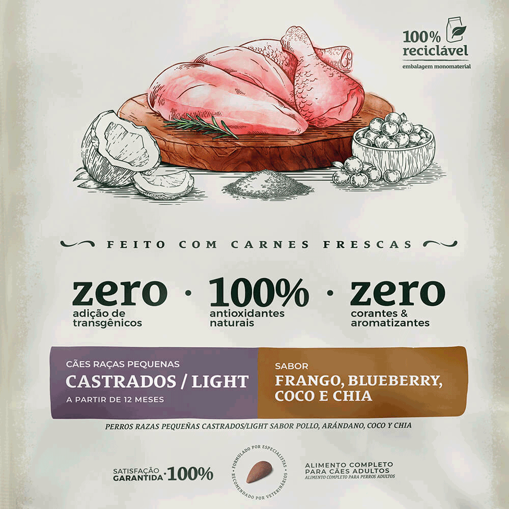 Ração Bionatural Prime Light Cães Adultos Raças Pequenas Castrados Frango