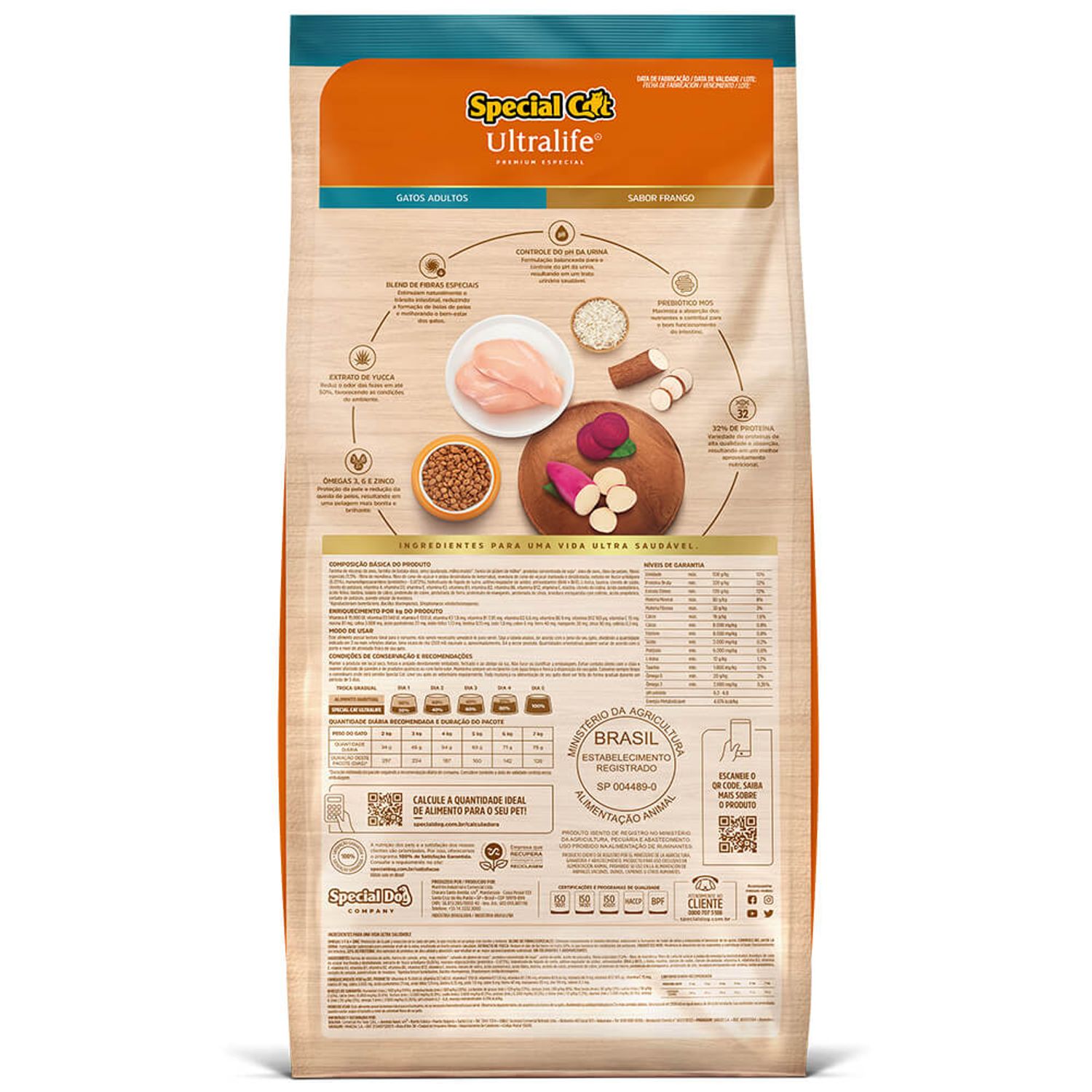 Verso da Ração Special Cat Ultralife Gatos Adultos Frango