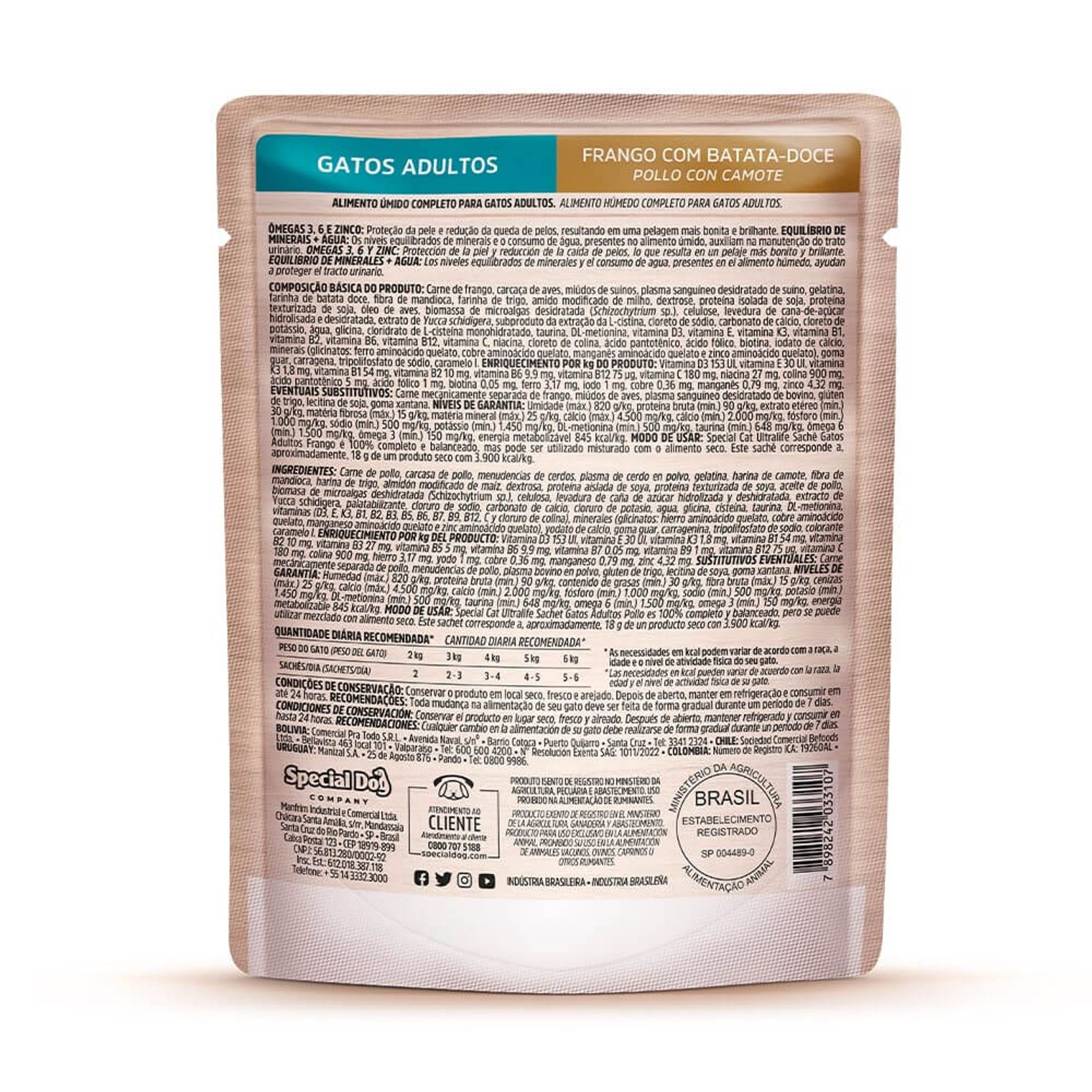 Verso da Ração Úmida Special Cat Ultralife Gatos Adultos Frango