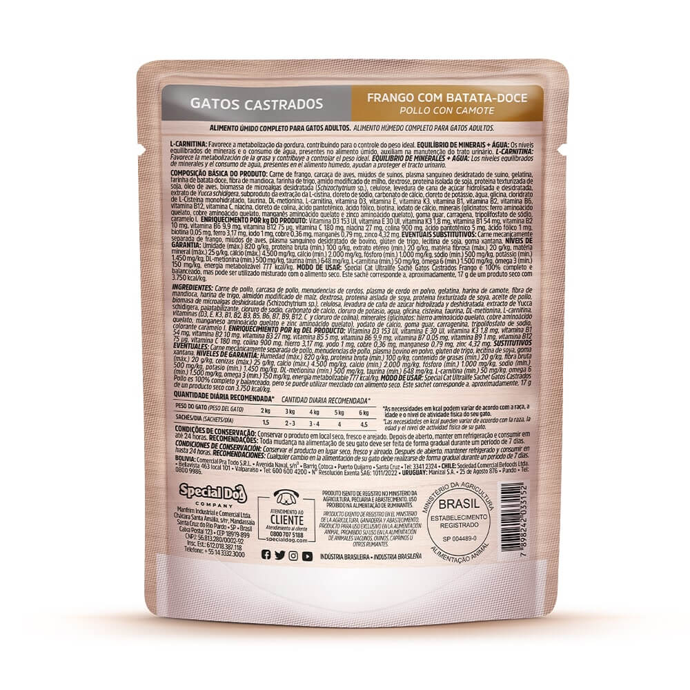Ração Úmida Special Cat Ultralife Gatos Castrados Frango