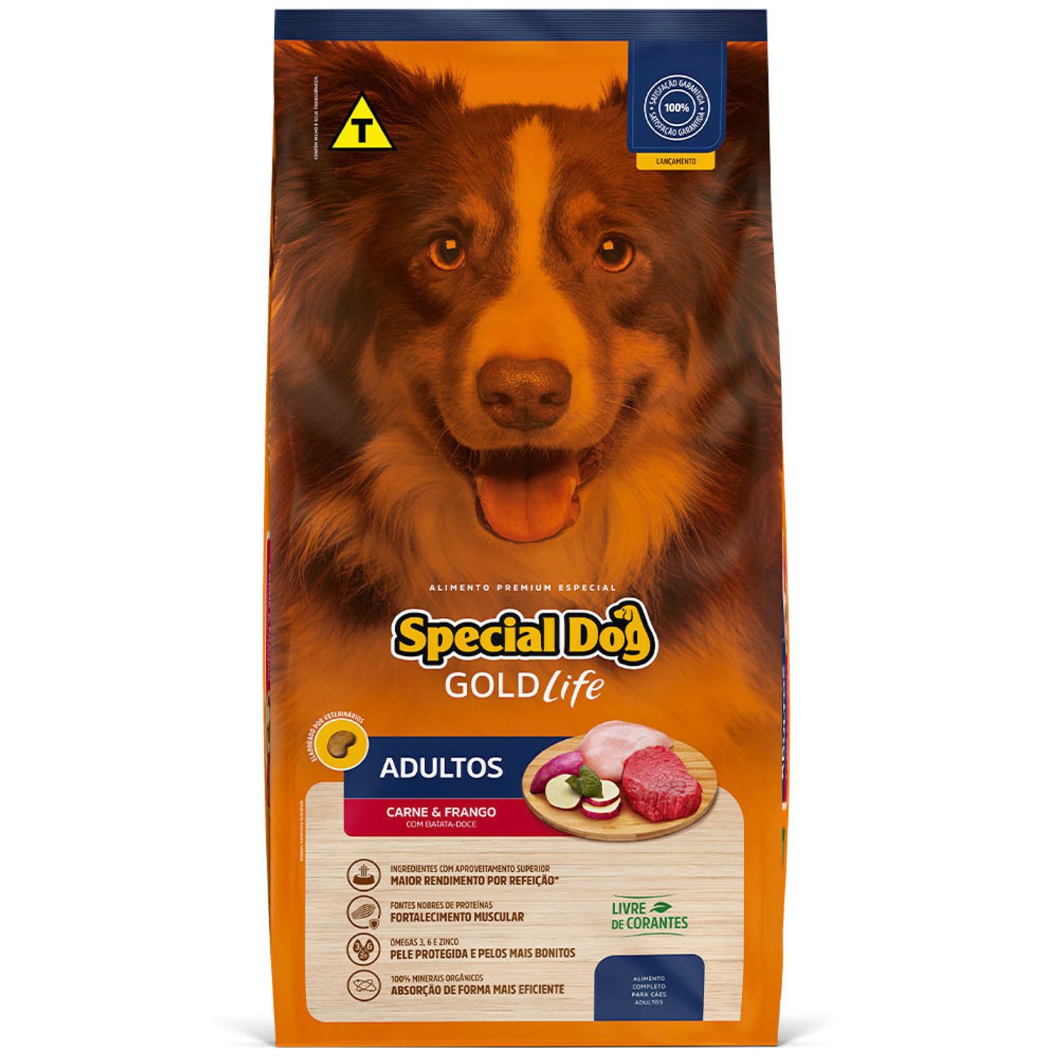 Frente da Ração Special Dog Gold Life Cães Adultos Carne Frango e Batata-Doce