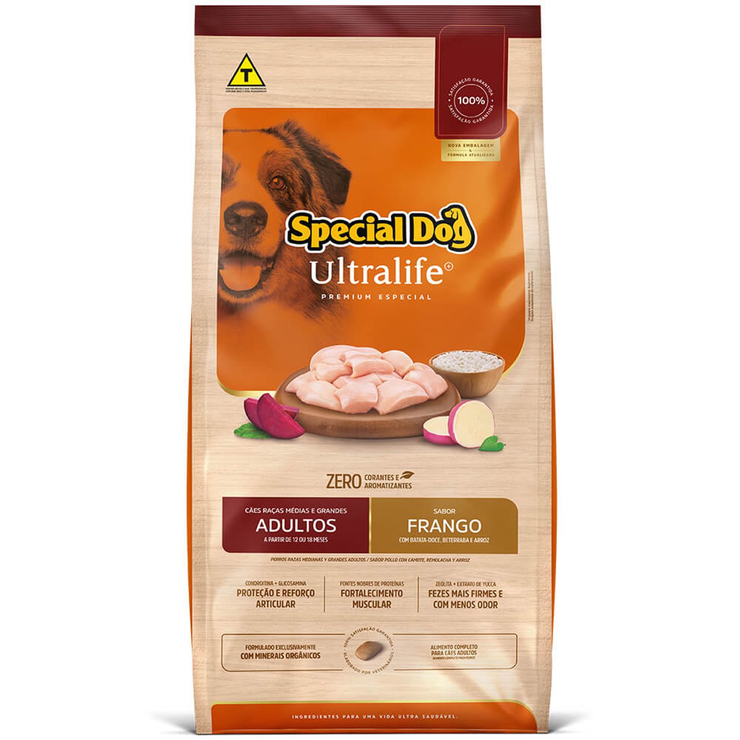 Frente da Ração Special Dog Ultralife Cães Adultos Raças Médias e Grandes Frango