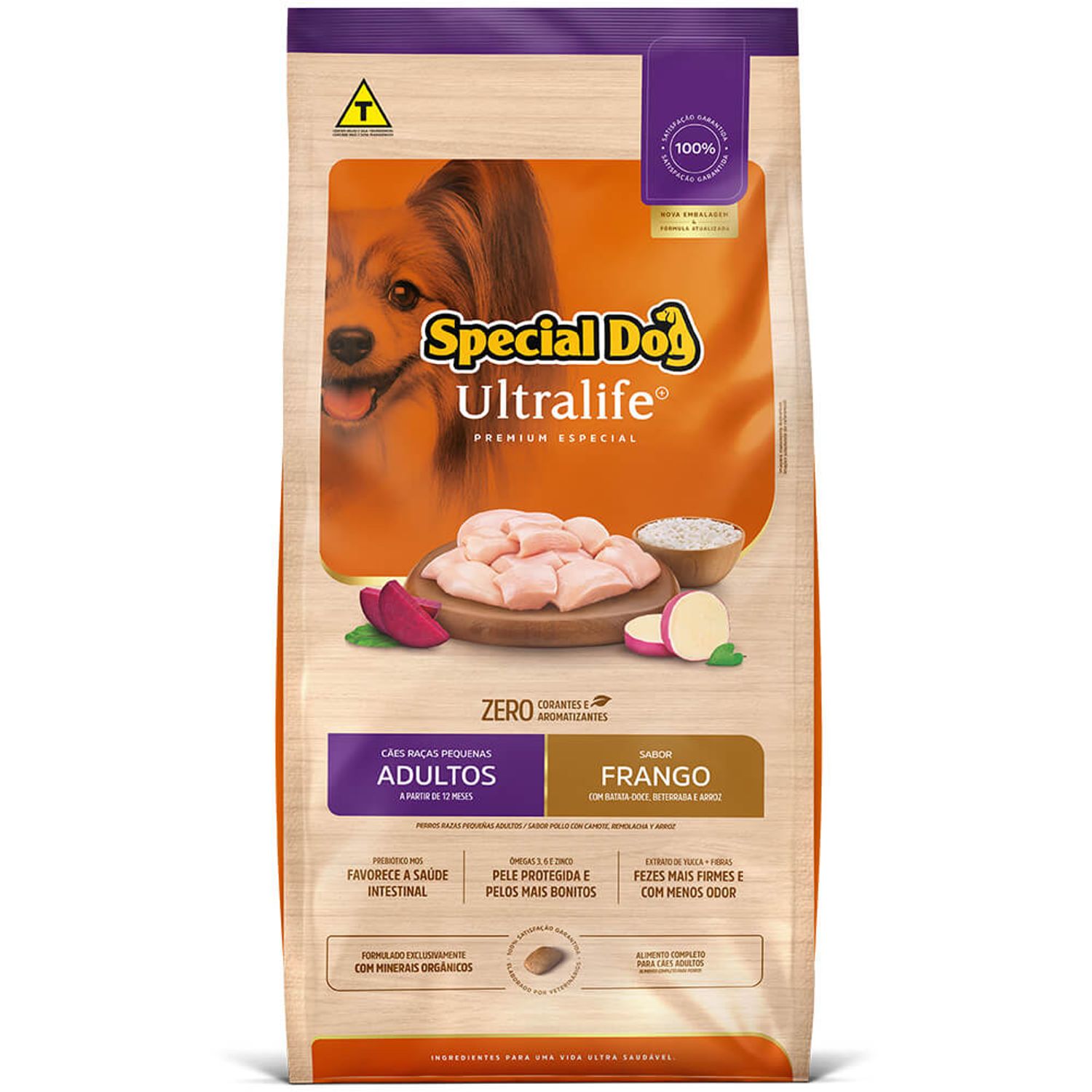 Frente da Ração Special Dog Ultralife Cães Adultos Raças Pequenas Frango