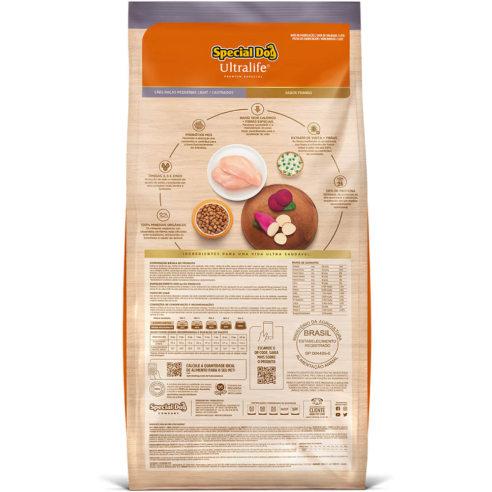 Ração Special Dog Ultralife Light Cães Castrados Raças Pequenas Frango