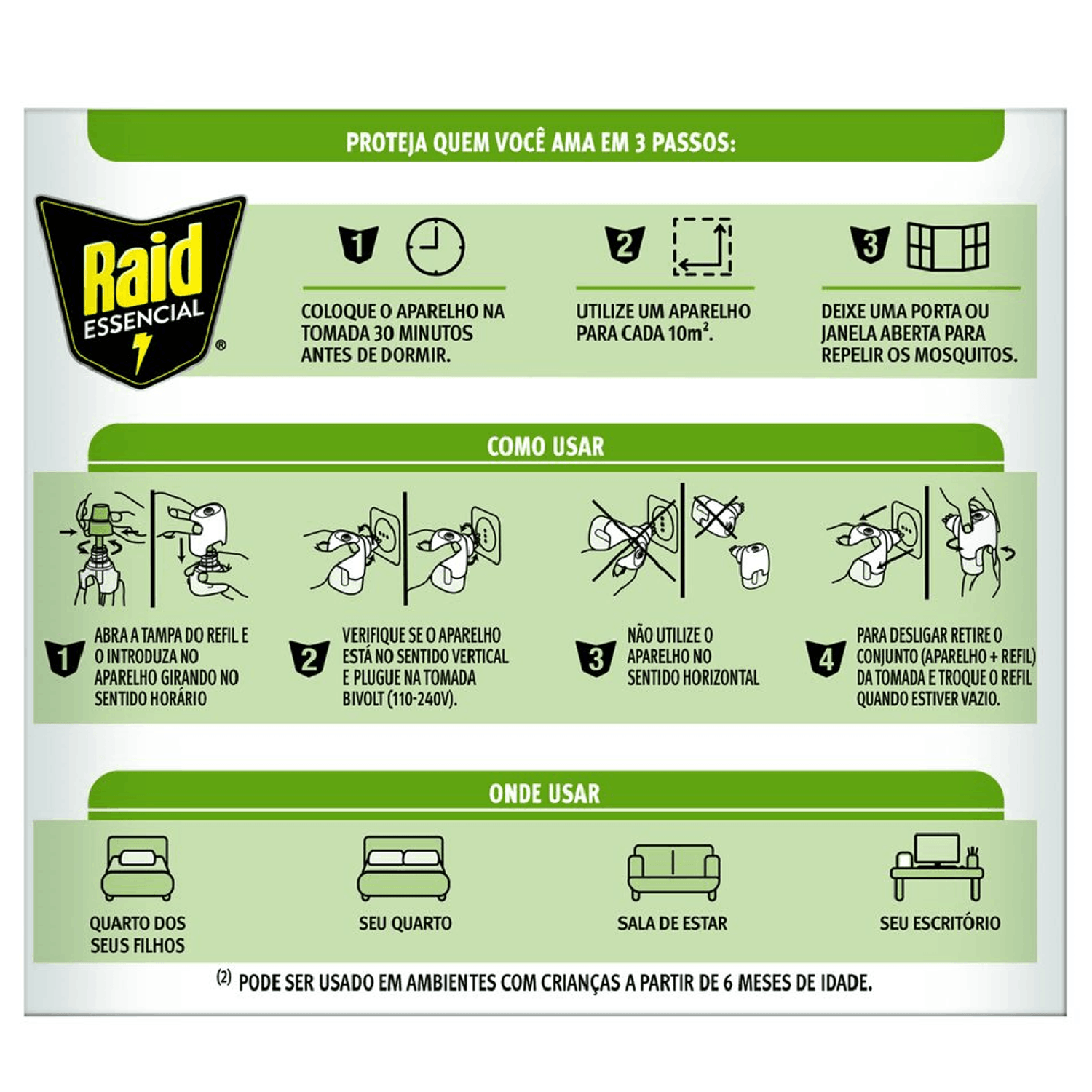 Verso da Embalagem Refil Raid Essencial para Repelente Elétrico Líquido