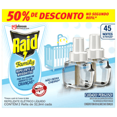 Refil Raid Family para Repelente Elétrico Líquido Grátis 50% de Desconto no Segundo Refil