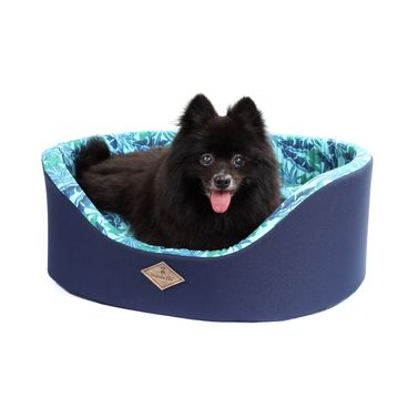 Cama-Europa-Folhagem-Azul-cachorro-preto