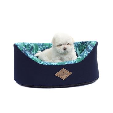 Cama-Europa-Folhagem-Azul-cachorro-branco