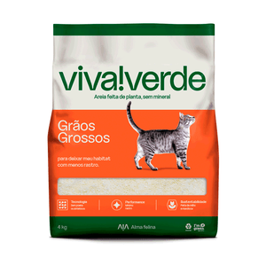 Areia Higiênica Biodegradável Milho e Mandioca Grãos Grossos Viva Verde