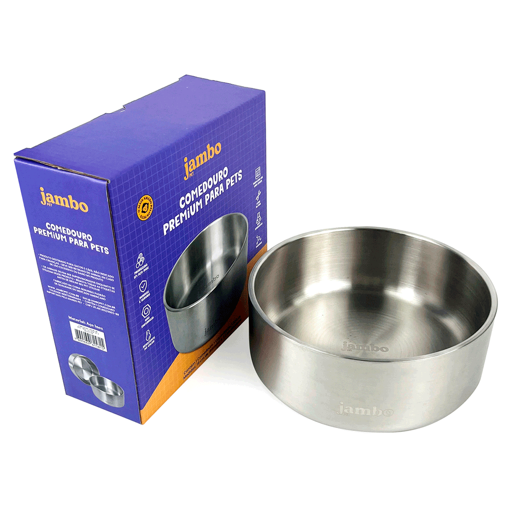 Comedouro Premium Aço Inox Silver Jambo