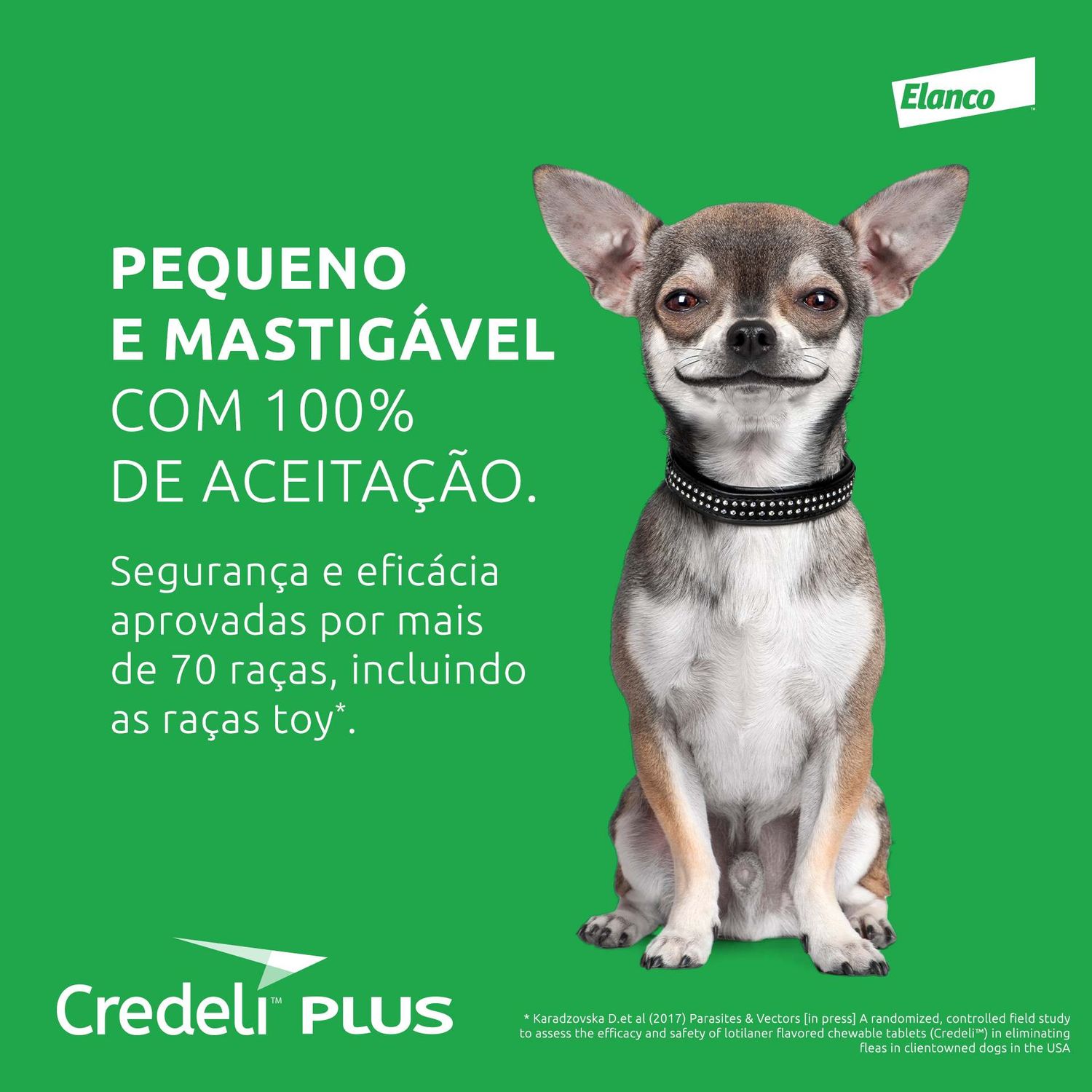 Comprimido pequeno e mastigável e 100% de aceitação