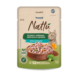 Ração Úmida Premier Nattu Gatos Castrados Frango e Abóbora - 70 g