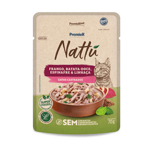 Ração Úmida Premier Nattu Gatos Castrados Frango e Batata-Doce - 70 g